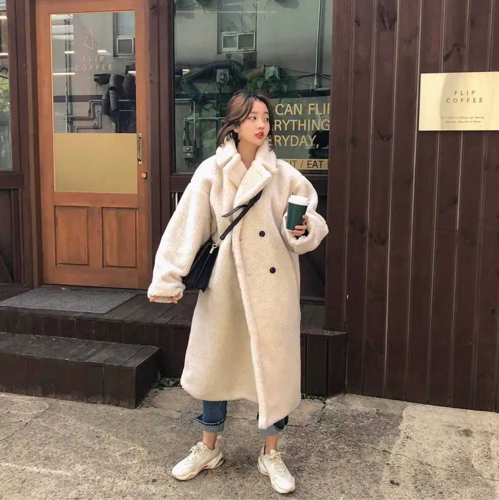 

Korean-style INS ren qi kuan Versatile Loose Warm Thick Quilted Lambs Wool Cotton Coat Long Coat