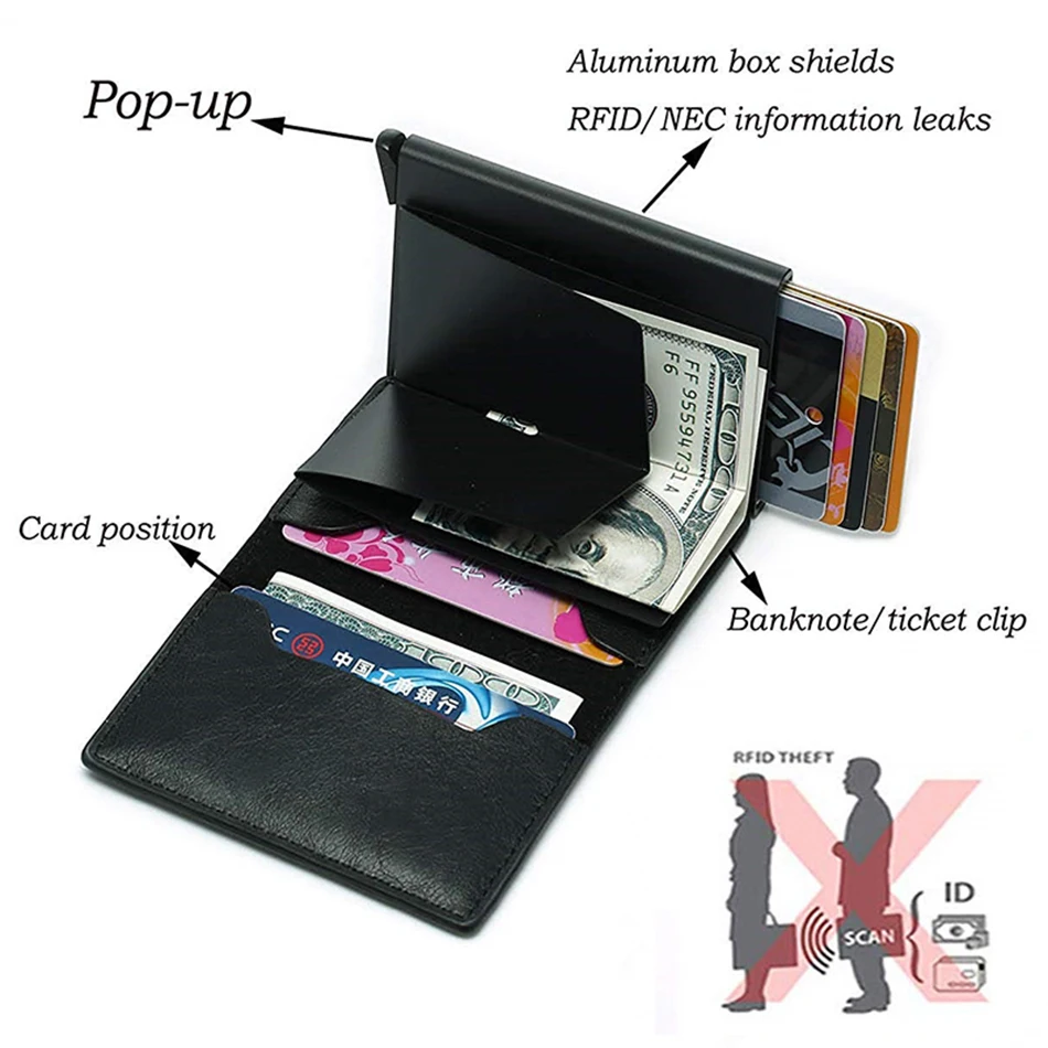 Кредитный держатель для карт Мужской винтажный Автоматический Алюминиевый Rfid кошелек мини кошелек унисекс кожаный защитный чехол для паспорта Умный кошелек