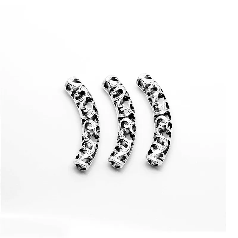 

6Pcs Tibetan Silver Arc Hollow Tubular Spacer DIY National Style Handmade Jewelry Making Accessories Bracelet Necklace Finding