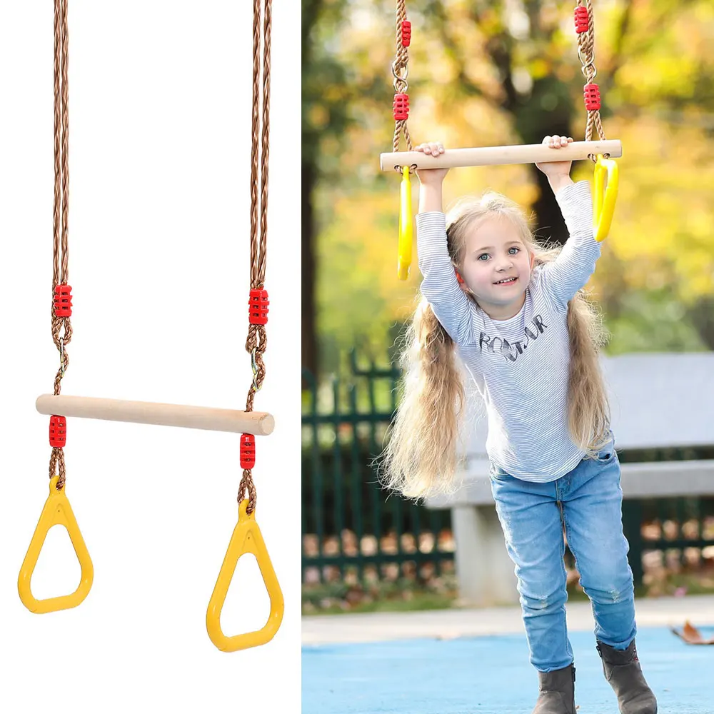 Children-s-Wooden-Trapeze-Swing-Bar-with-Plastic-Gym-Rings-for-Indoor-Outdoor-Fun-Kids-Children