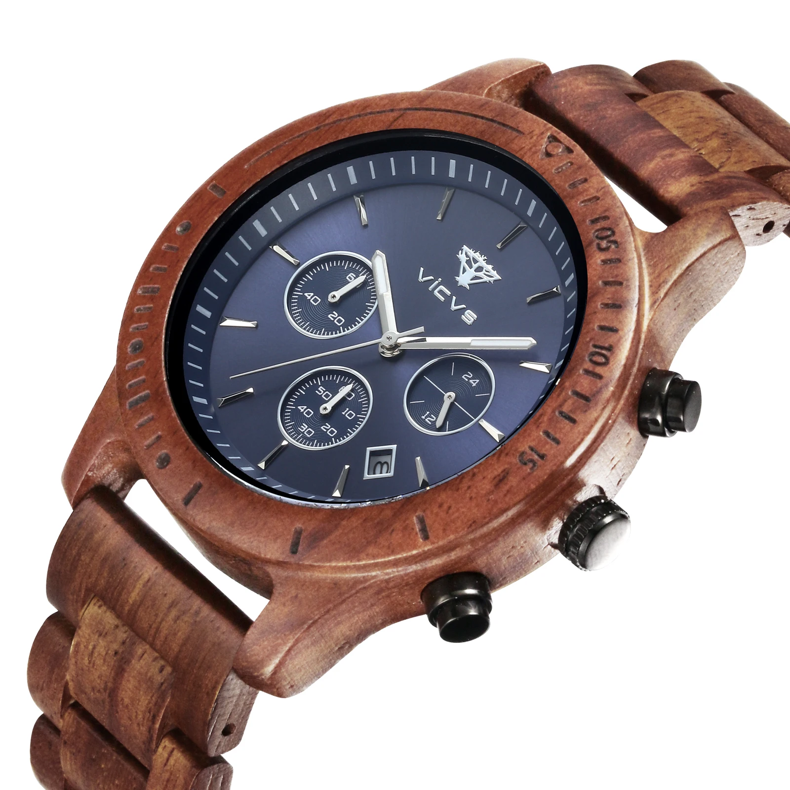 VICVS montre homme wood watch Custom Logo Round Mens Quartz Wooden Watch Analog Quartz Wood Wrist Watch Men's watches