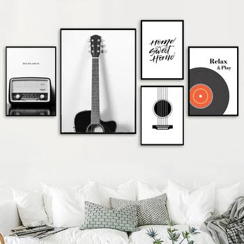 

Guitar Radio Vinyl Records Wall Art Canvas Painting Nordic Posters And Prints Vintage Poster Wall Pictures For Living Room Decor