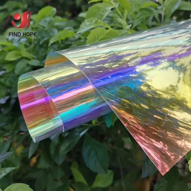 Shiny PVC Hologram Mirrored Faux Vinyl Fabric Rainbow Film Bow Decor Craft