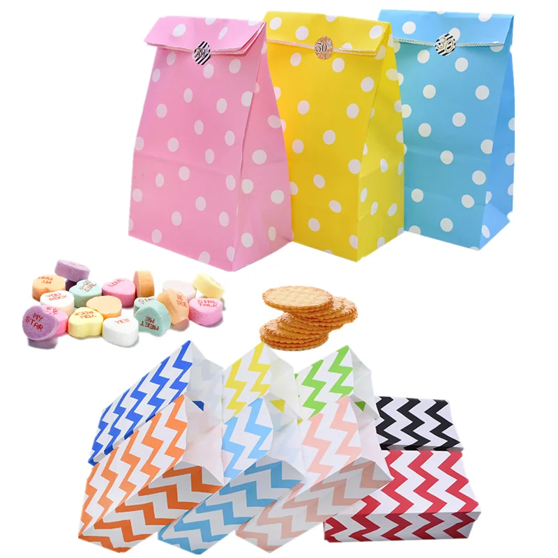 5/10pcs Colorful Polka Dot Wavy Striped Kraft Paper Bag Cookie Candy