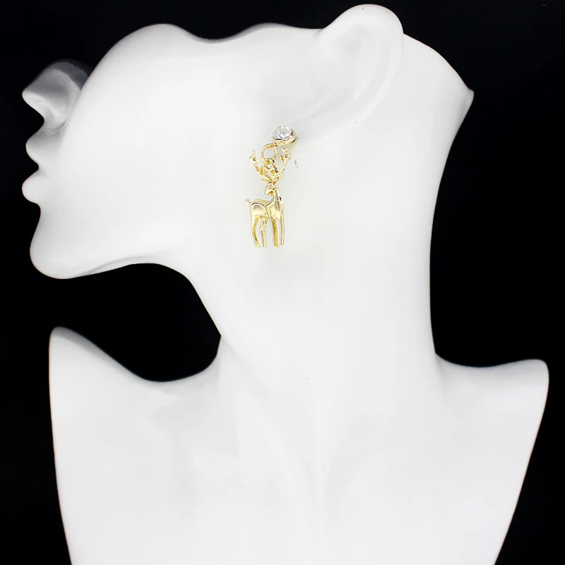 

Restoring Ancient Ways Cute Delicate Christmas Gold Deer Pendant Earring Inlaid Zircon Dangle Earrings Ear Studs Winter Jewelry