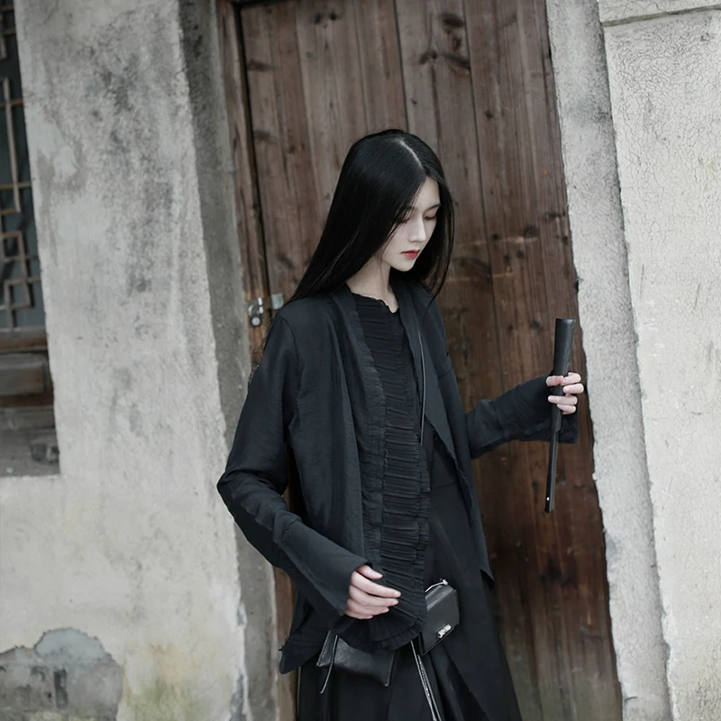 black DMY2229 XITAO, плиссированный кардиган, куртка, куртки в стиле Харадзюку и куртки для женщин, черные, подчеркивающие индивидуальность, верхняя одежда, миноритарная весна, новинка, DMY2229 - Цвет: black DMY2229