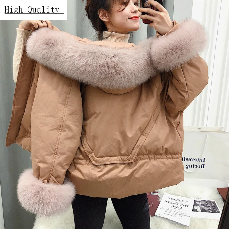 

Womens Down Jackets White Duck Down Coats Female Short Down Parka Real Large Fox Fur Collar Thick Warm Clothes LWL1350