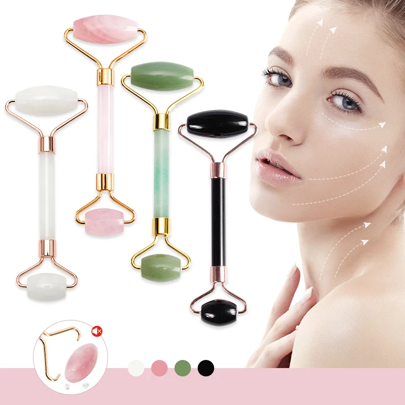 Natural Jade Facial Massage Roller Gua Sha Scraper Double Heads Face Lift Slimming Beauty Massager for Face Body Neck Thin Lift