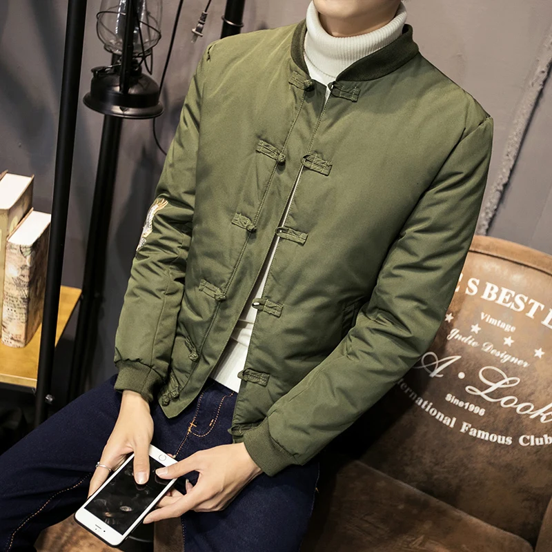 Army green Модная Мужская парка со стоячим воротником, куртка для мужчин, s Winterjas Heren, плотные куртки, пальто, мужские зимние парки, M-5XL, зимняя мужская куртка - Цвет: Army green