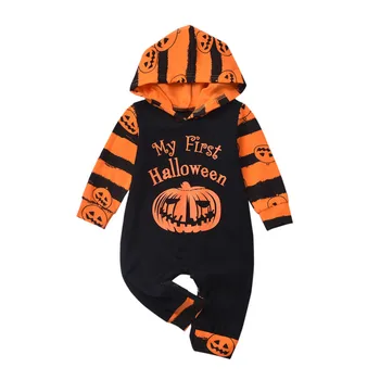 

2019 Newborn Baby Boys Girls Clothes Halloween Hooded Long Sleeves Romper Pumpkin One-Piece Jumpsuit Outfits 0-18 Months