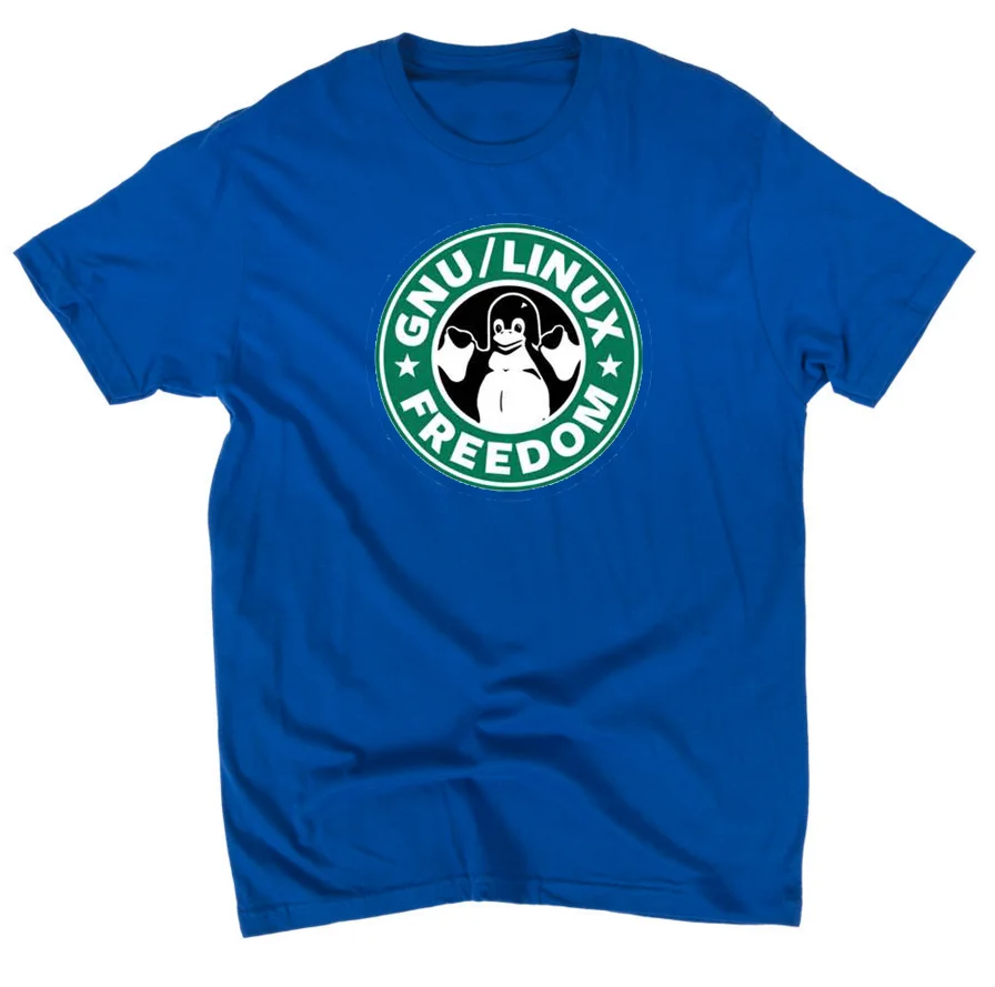 Модные мужские футболки GNU COFFEE FREEDOM LINUX, хлопковая Футболка с круглым вырезом и короткими рукавами, летняя забавная футболка, европейский размер - Цвет: Синий