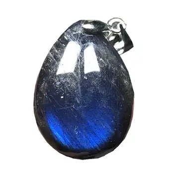 

Natural Labradorite Necklace Pendant Jewelry For Woman Man Blue Light Crystal 25x17x7mm Beads Silver Moonstone Gemstone AAAAA