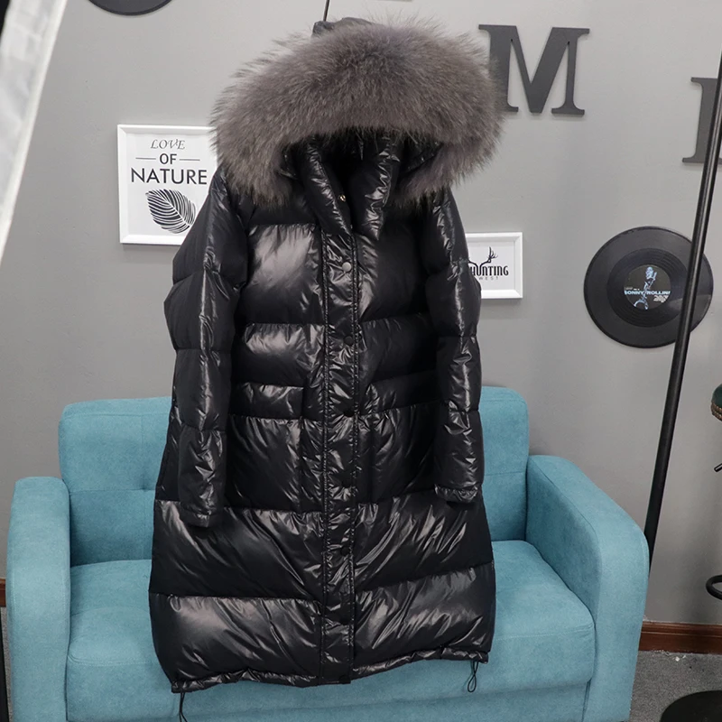 

Winter Coat Women White Duck Down Coat Raccoon Fur Collar Hooded Women Jacket Korean Puffer Jacket Casaco YY1340