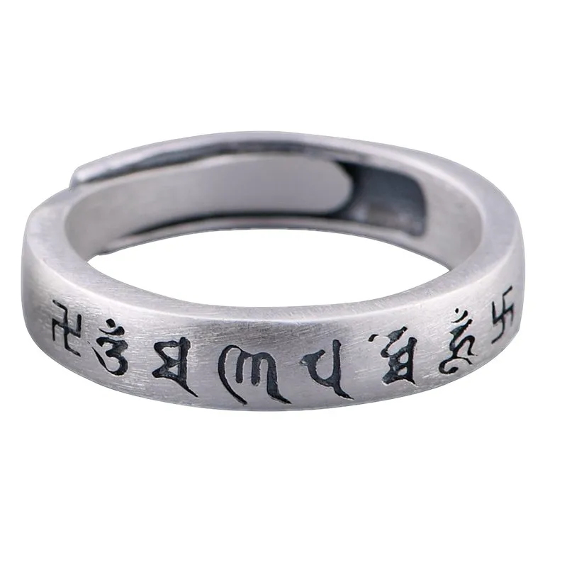 

BOCAI New Solid S990 Silver Jewelry Retro 2021 Trend Buddhist Six-character Mantra Scripture Adjustable Woman Ring