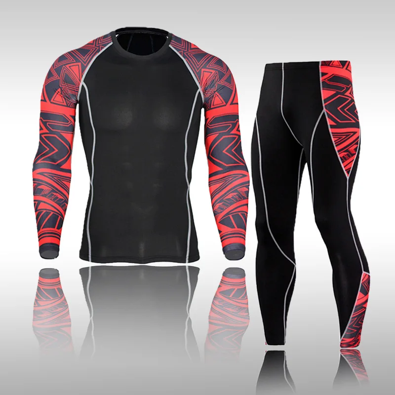 

Men Compression set MMA Long Sleeve T-shirt Men's Tight Gym Shirts Fitness Bodybuilding Clothes Top Rashguard Run Sport Suit