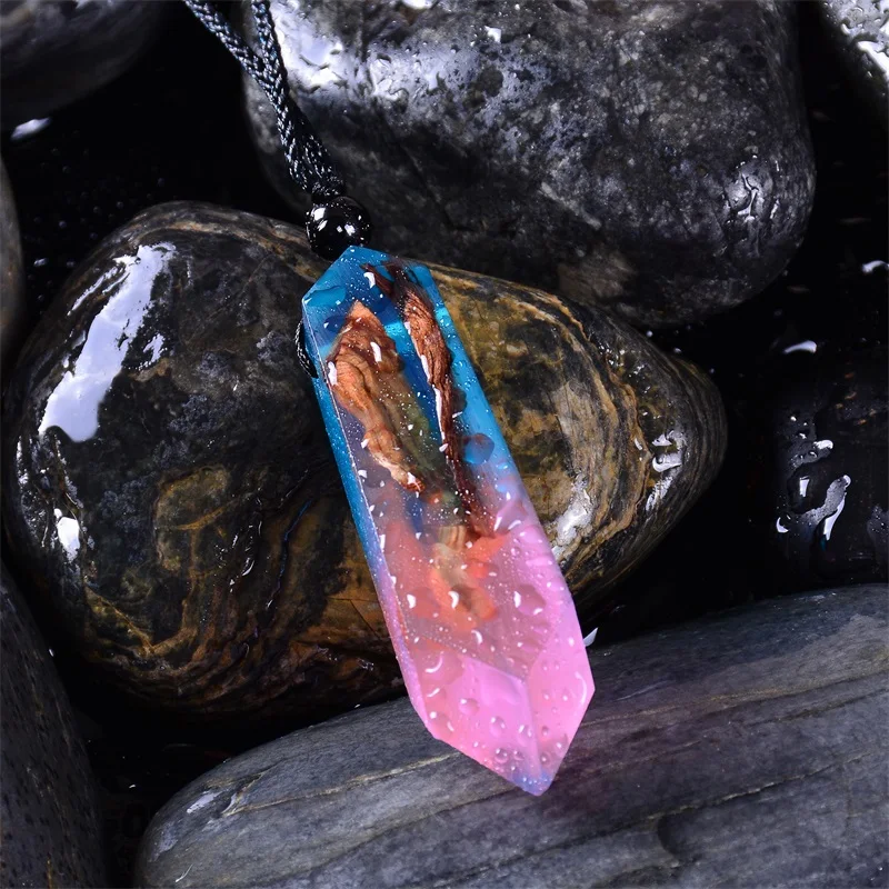 Resin Wood Necklace Новинка, модное цветное ожерелье из смолы и дерева, ручная работа, регулируемая подвеска из натурального дерева и смолы, креативная цепочка на свитер, ювелирное изделие - Окраска металла: Resin Wood Necklace