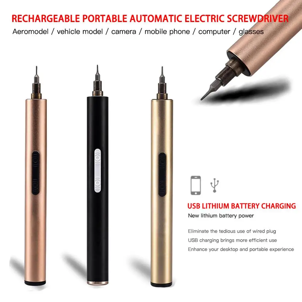 

Mini Electric Screwdriver Rechargeable Cordless Power Screw Driver Kit with LED Light Lithium Battery Operated