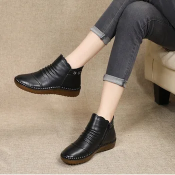 

Genuine leather mother stitched cotton shoes autumn and winter soft soles for middle-aged and elderly non warm and