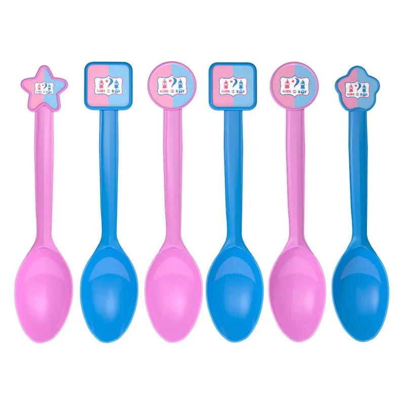 Spoon 6pcs Одежда для девочек и мальчиков с изображением пола, Одноразовые комплекты посуды для детей, 1 день рождения, украшение, салфетка под тарелку кружку вечерние принадлежности - Цвет: Spoon 6pcs
