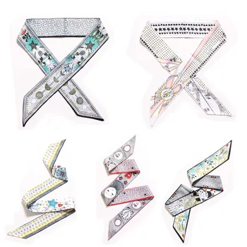 

Women Silk Scarves Scarves 1Pcs Tarot Element Small Ribbon Hair Band Constellation Print Headband Handle Bags Scarf
