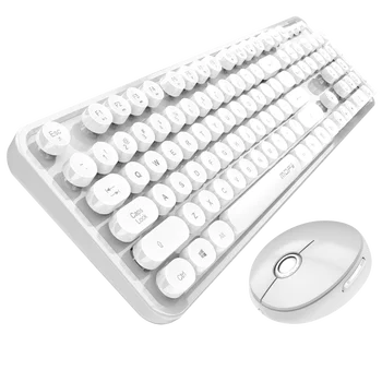 

2.4G Wireless Keyboard and Mouse Combo USB Cute Round Punk Retro Keycap Keyboard Mouse Set for Notebook Desktop Office Home