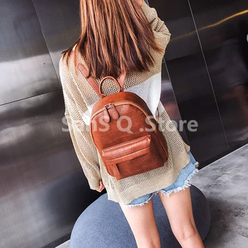 

2019 Women Backpack Stone Leather Mini PU Teenage Girls Rucksack Cute Shoulder School Bags For Mochila Feminina Bagpack Plecak