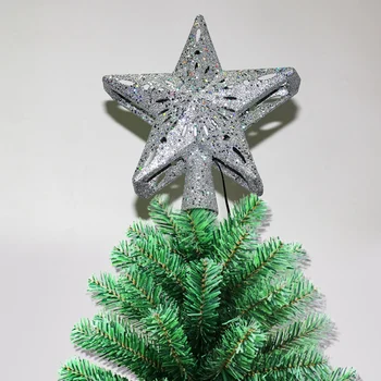 

Hollow 3D Glitter Lighted Star Christmas Tree Toppers With Built-in Rotating LED Snowflake Projector Lights Xmas Home Decoration