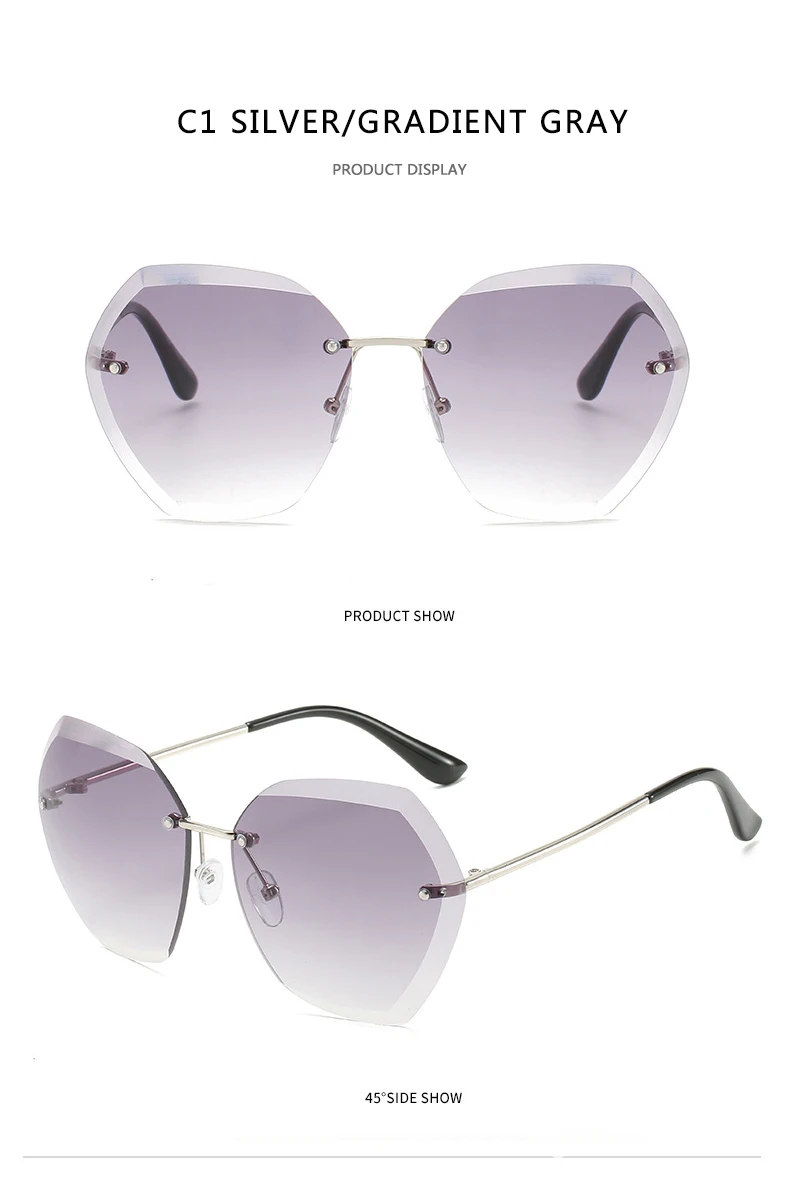 black cat eye sunglasses 2022 New Fashion Brand Design Vintage Rimless Pilot Sunglasses Women Men Retro Cutting Lens Gradient Sun Glasses Female UV400 big round sunglasses