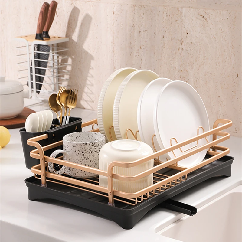 Champagne Gold Aluminium Kitchen Dish Drying Rack Sink Stand Drain