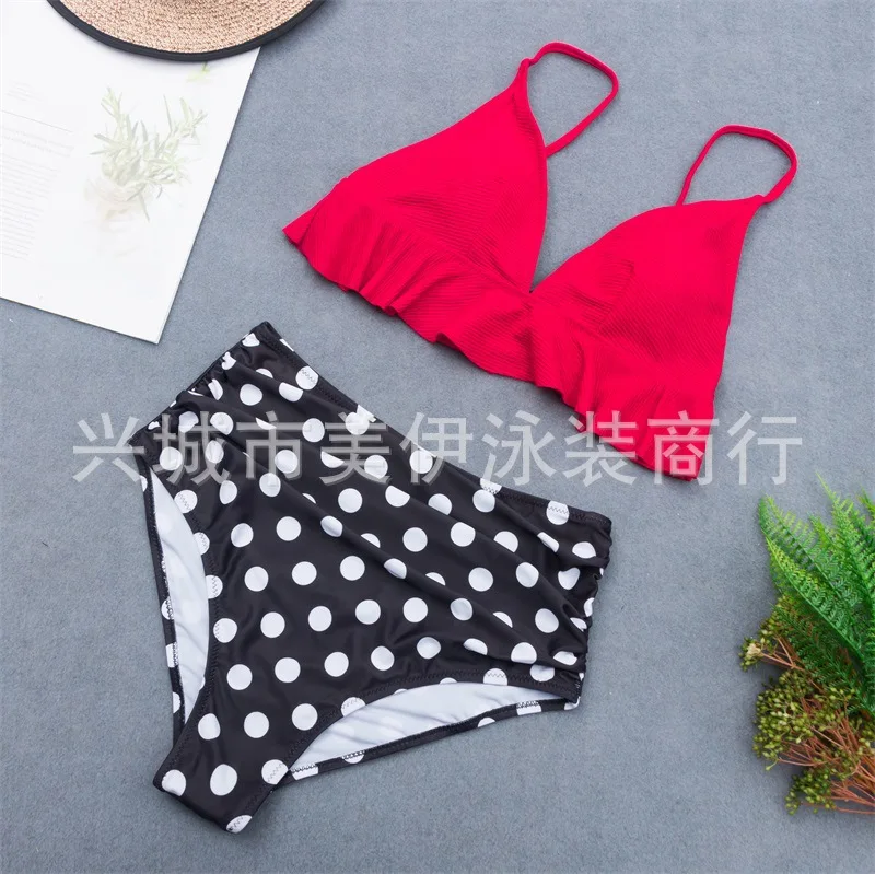 

2020 New Style Hot Selling Europe And America Women's-Split Type Flounced High-waisted Bikini Bathing Suit