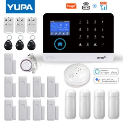 WIFI GSM Home Security Alarm System With Wireless Smoke Detector Sensor Burglar Anti Theft TUYA APP Remote Control For Smart Kit