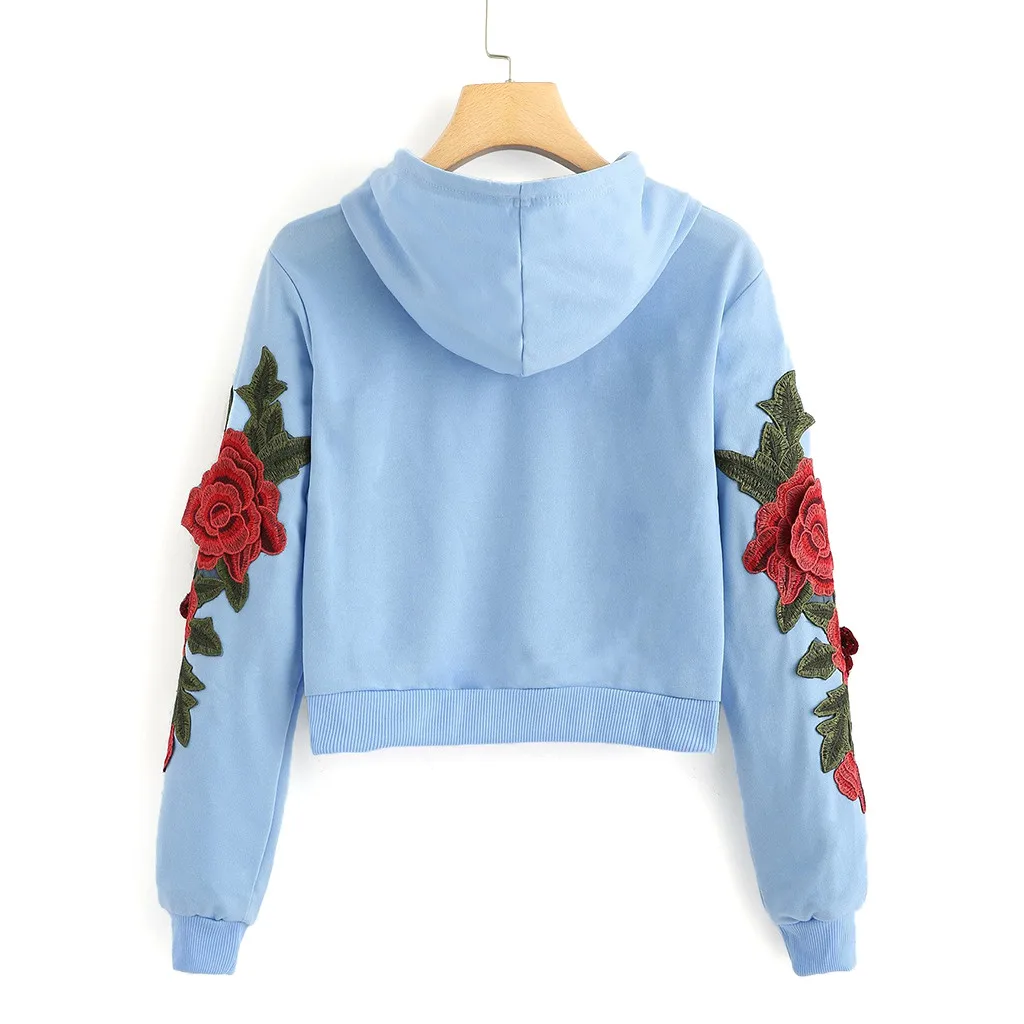JAYCOSIN Fashion Women Casual Rose Applique Long Sleeve Sweatshirt Casual Popular Chic Solid Elegant Blouse Sweatshirt