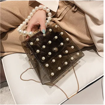 

Women Transparent PVC Clear Chain Jelly Bag Tote Handbag Messenger Shoulder Bag Clutch Bag Chain Tote Jelly Bag Shoulder Handbag