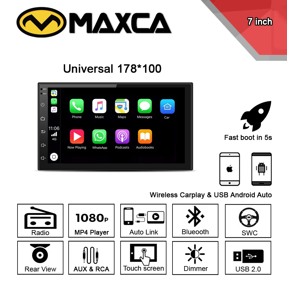 MAXCA 7 дюймов 2 din Беспроводной Carplay радио для Nissan Sunny Juke Tiida Almera Qashqai Xtrail Авто плеер |