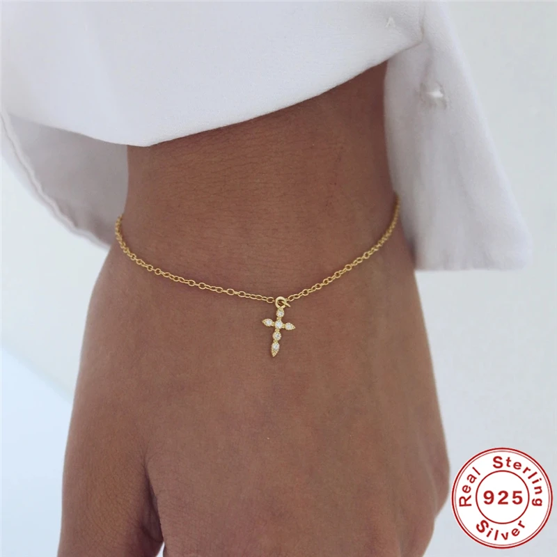 ROXI Gold Chain Crystals Cross Bracelets for Women 925 Sterling Silver Jewelry Ins Prata 925 Original Bracelets Bangles Pulsera charm bracelets