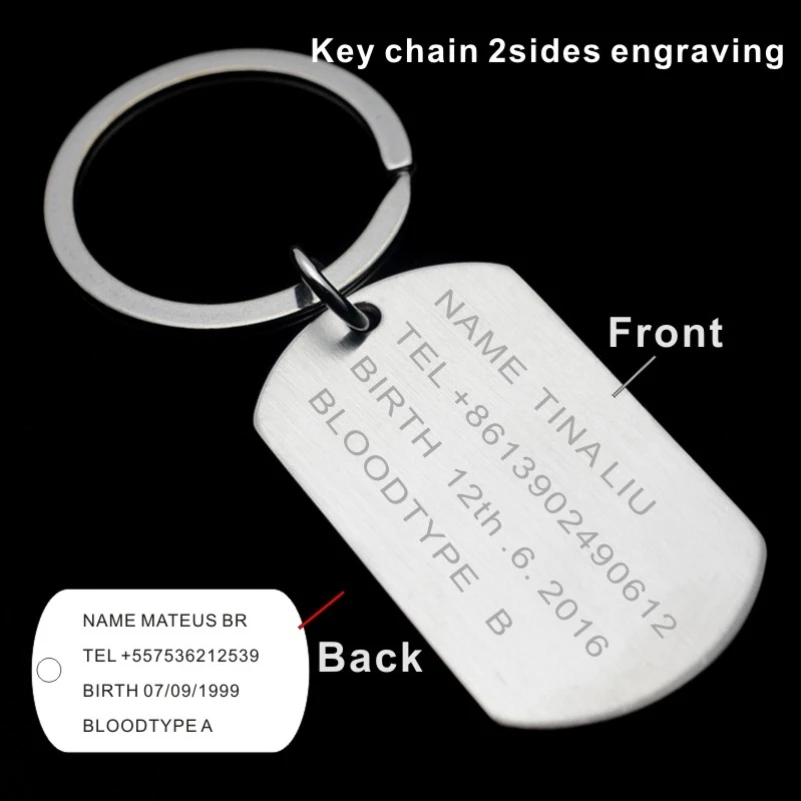 Men's Military Army Matt Silver Stainless Steel Blank Dog Tag Charm Key Chain Pendant Necklace 60CM Long