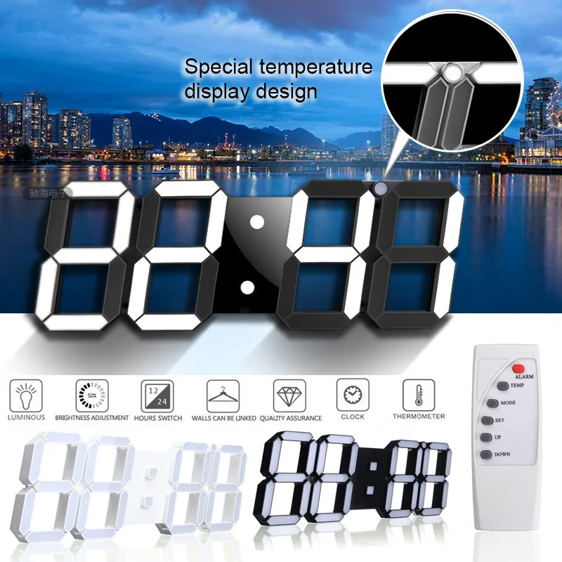 

3D LED Wall Clock Modern Design Digital Table Clock Alarm Nightlight Saat reloj de pared Watch For Home Living Room Decoration