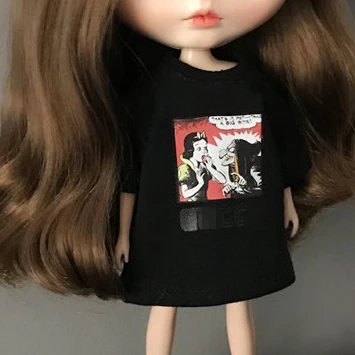 Кукла Blyth одежда короткий рукав футболки с героями мультфильмов и юбка для кукла 1/6 аксессуары Костюмы(fit blyth, ob24, Барби, Pullip, 1/6 кукла - Цвет: Черный