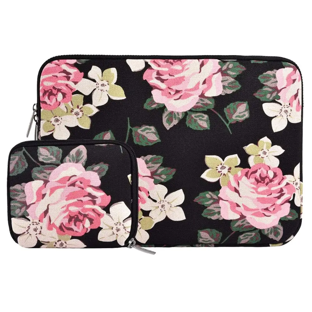 Black Flower MOSISO холщовый чехол для ноутбука, сумка для Macbook Air Pro 11 13 14 15 дюймов, чехол для ноутбука Asus lenovo, мягкие сумки - Цвет: Black Flower