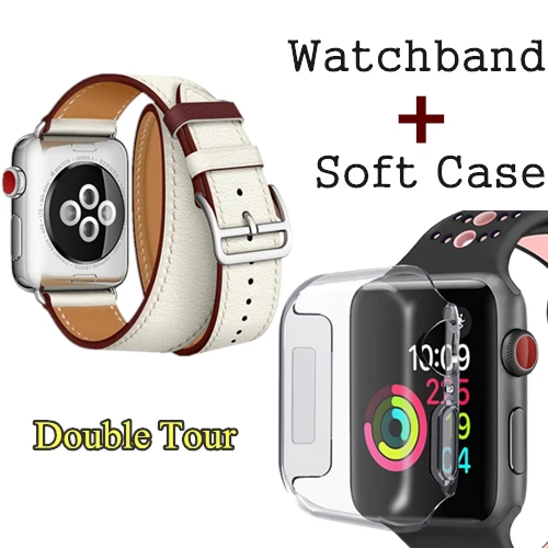 White Red Herm логотип Swift кожаный двойной тур часы ремешок для Apple Watch серии 5 4 3 2 1 44 мм 40 мм Замена для iWatch 42 мм 38 мм - Цвет ремешка: White Red