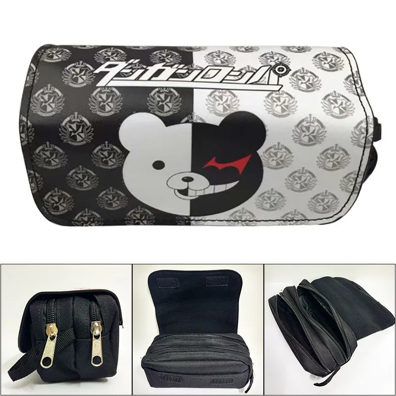 Hot Cartoon Anime Danganronpa monokuma Pencil Bags Double Zipper Stationery Pencil Case Gift Kids Casual Leather Cosmetic Bag