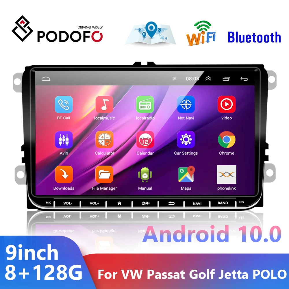 Автомагнитола Podofo 2DIN Android 10 0 8 + 128 ГГц стереоприемник для VW Volkswagen Golf Polo Skoda Octavia Tiguan