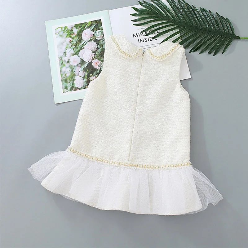 Милое детское Сетчатое платье принцессы с бусинами и жемчужинами для маленьких детей бархатные вечерние платья без рукавов для девочек От 2 до 6 лет Vestidos S10284