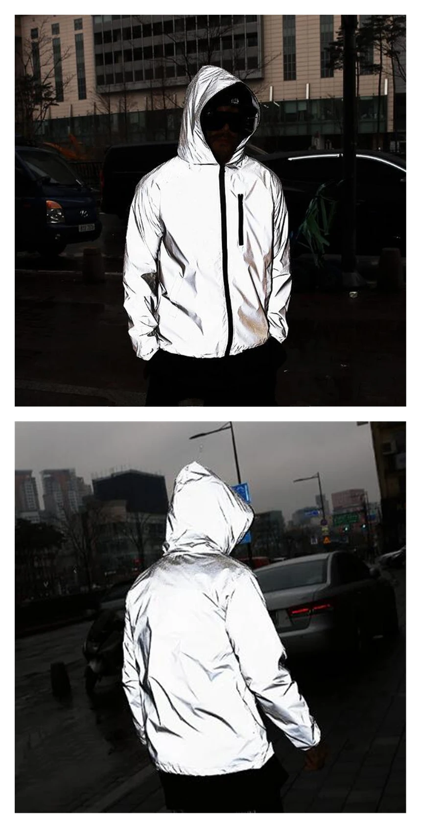 Для мужчин, набор одежды из 3M Full Светоотражающая куртка светильник толстовки женские куртки в стиле «хип-хоп» Водонепроницаемый ветровка с капюшоном; Верхняя одежда в уличном стиле, пальто, топы с изображением Человека