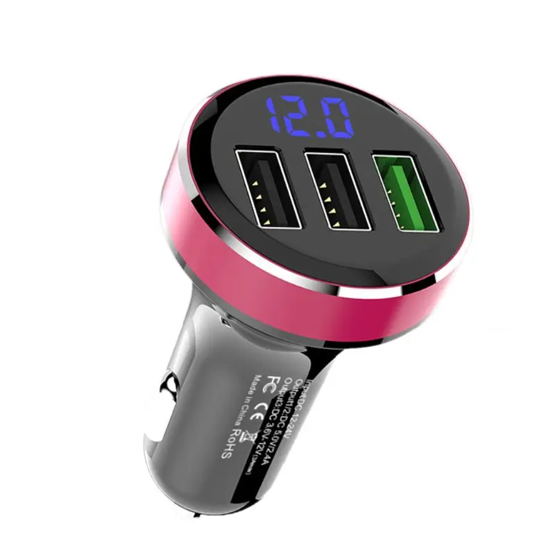 12V с 3 портами(стандарт QC 3,0 авто зарядное устройство для Зарядное устройство адаптер светодиодный Напряжение Дисплей для iPhone и Android