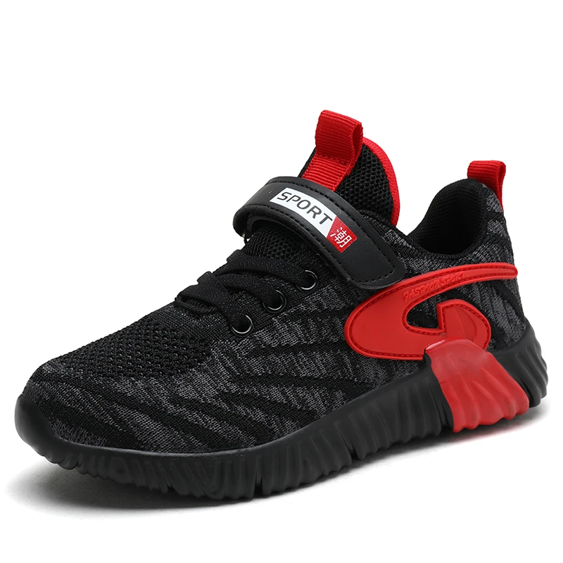 black red shoes Размер 28-39, беговые кроссовки из сетчатого материала, детские кроссовки для мальчиков, дышащие, повседневные, противоскользящие, уличные, детская спортивная обувь, обувь для тренировок - Цвет: black red shoes