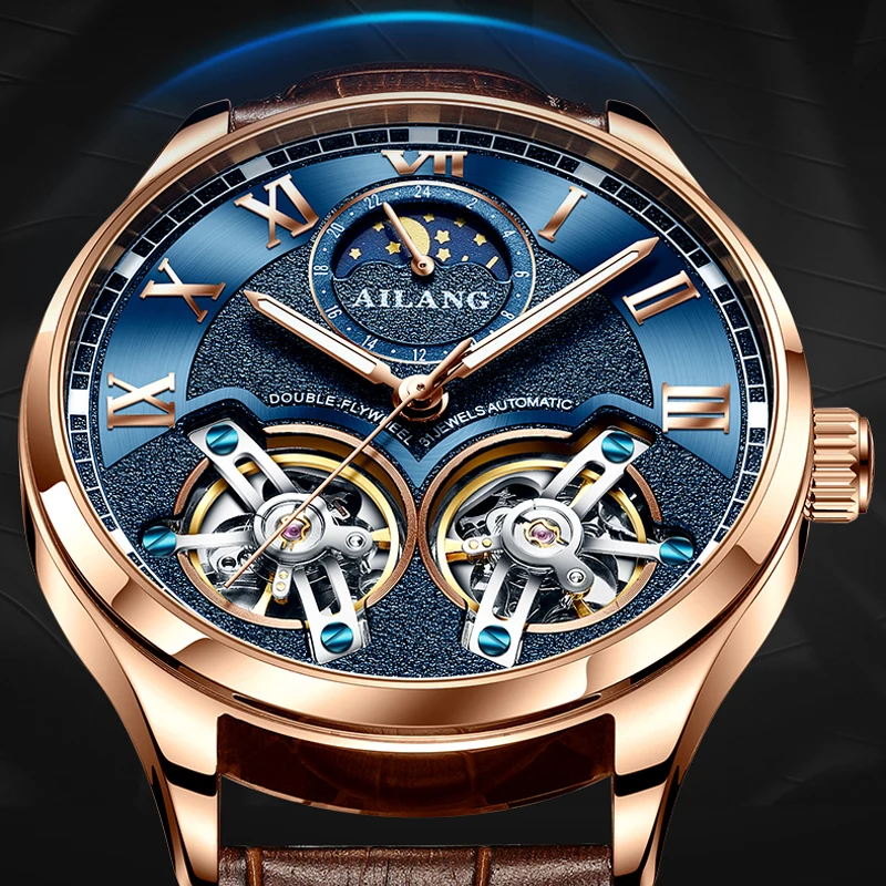 AILANG Original design watch men's double flywheel automatic mechanical watch fashion casual business men's clock Original 2