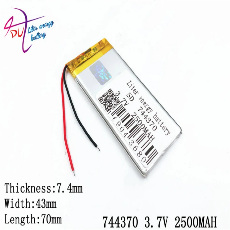 3 7 V 2500mAH 744370 754570 PLIB полимерный литий-ионный аккумулятор для dvr GPS mp3 mp4 сотового