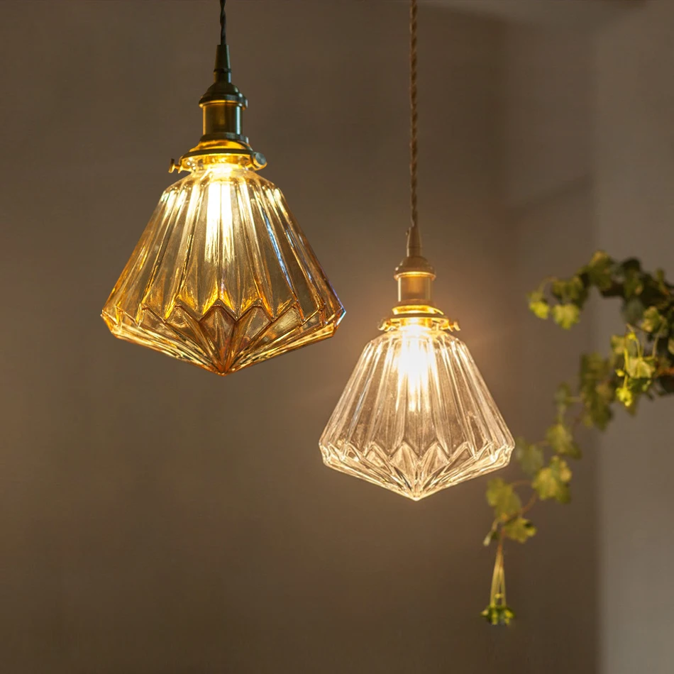 Glass Pendant Light Crystal pattern glass Hanging Lamp E14 Japanese Style Simplicity Restaurant bar Single Head pendant | Лампы и