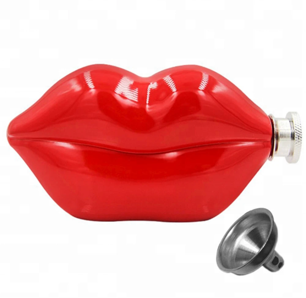 

Hip Flask 5oz Red Charm Lip With Funnel 304 Stainless Steel Flagon 150ml Drinking Bottle Outdoor Travel Wine kettle Men's gifts